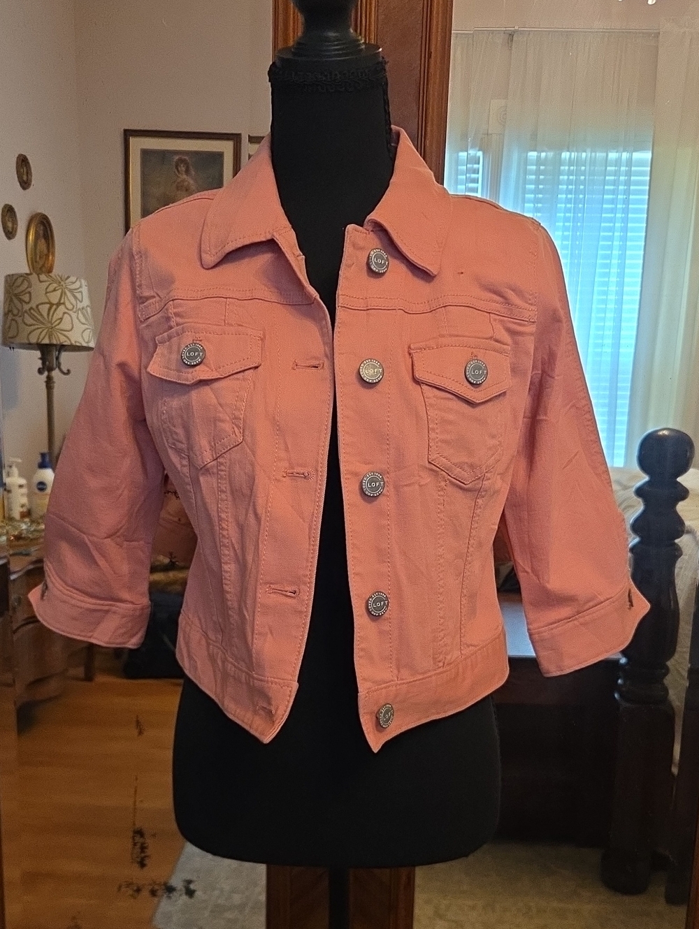 LOFT Coral Pink Cropped Denim Jacket